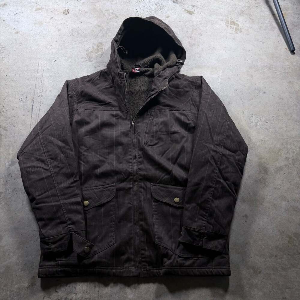 Burnside Men's Brown Plaid Sherpa Lined Hooded Jacket Size Large
